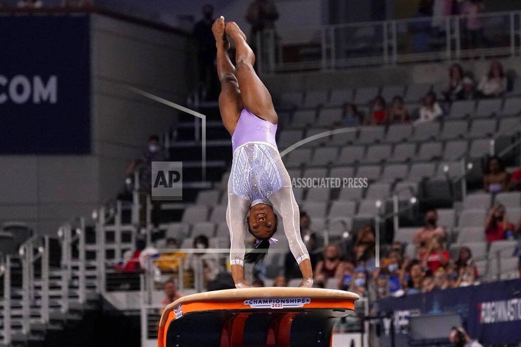 Tony Gutierrez Simone Biles competes in the vault exercise during the U.S. Gymnastics Championships, Friday, June 4, 2021, in Fort Worth, Texas. (AP Photo/Tony Gutierrez)