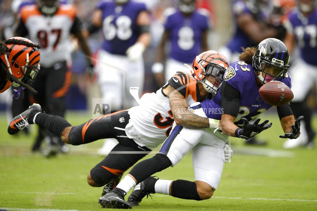 Nick Wass Cincinnati Bengals free safety Jessie Bates (30) breaks up a pass intended for Baltimore Ravens wide receiver Willie Snead (83) during the first half of a NFL football game Sunday, Oct. 13, 2019, in Baltimore. (AP Photo/Nick Wass)