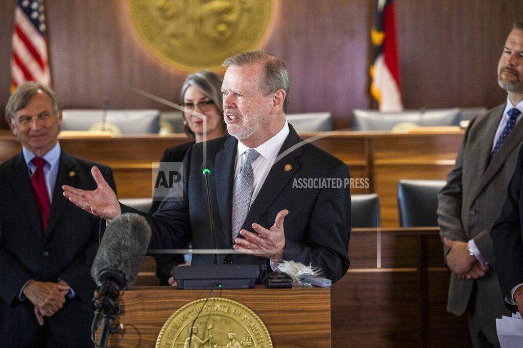 Travis Long Senate leader Phil Berger answers questions from reporters during a press conference outlining the state budget Monday, June 21, 2021 at the North Carolina Legislative Building. The budget includes tax cuts, raises and bonuses. (Travis Long/The News & Observer via AP)