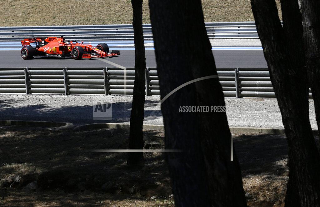Claude Paris Ferrari driver Sebastian Vettel of Germany steers his car during the qualifying session at the Paul Ricard racetrack in Le Castellet, southern France, Saturday, June 22, 2019. The French Formula One Grand Prix will be held on Sunday. (AP Photo/Claude Paris)