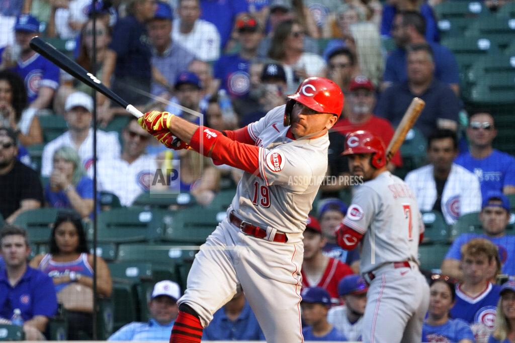 David Banks Cincinnati Reds' Joey Votto hits a home run against the Chicago Cubs during the first inning of a baseball game, Tuesday, July 27, 2021, in Chicago. (AP Photo/David Banks)