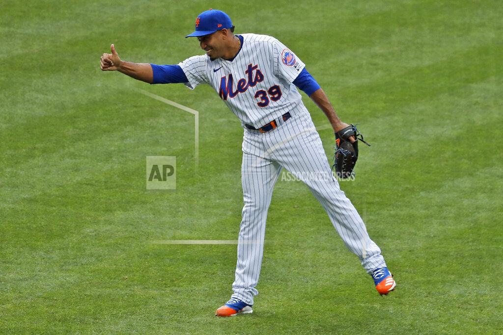 Seth Wenig New York Mets relief pitcher Edwin Diaz reacts after the last out of a baseball game against the Atlanta Braves at Citi Field, Friday, July 24, 2020, in New York. (AP Photo/Seth Wenig)