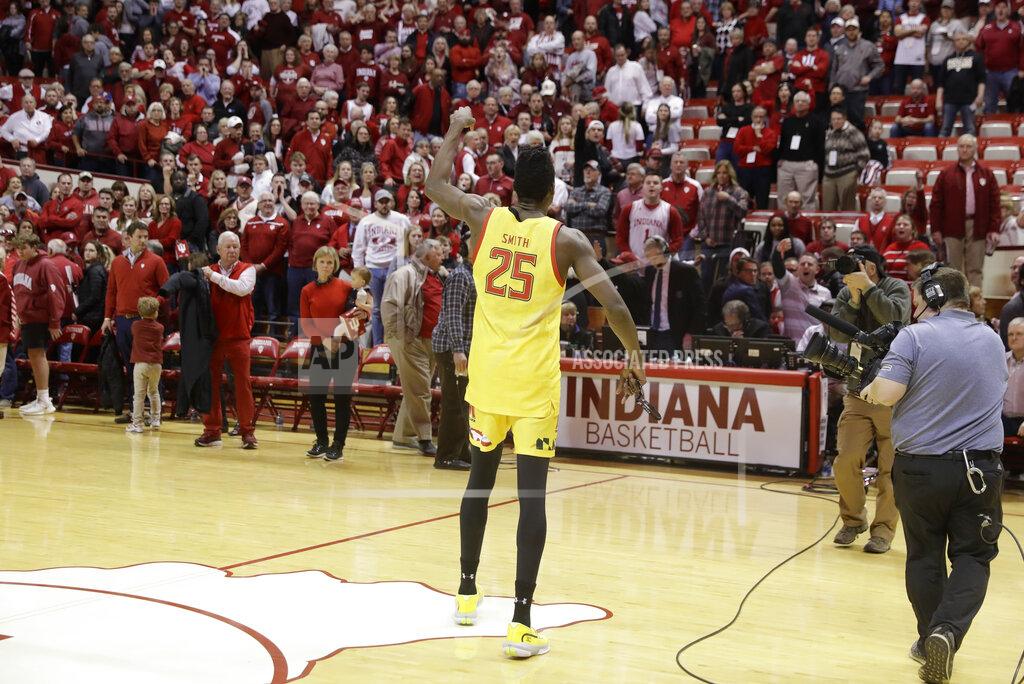 Darron Cummings Maryland's Jalen Smith (25) shouts to the crowd after his team defeated Indiana in an NCAA college basketball game, Sunday, Jan. 26, 2020, in Bloomington, Ind. (AP Photo/Darron Cummings)