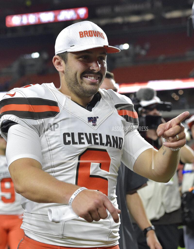 David Richard Cleveland Browns quarterback Baker Mayfield walks off the field after the Browns defeated the Washington Redskins 30-10 in an NFL preseason football game Thursday, Aug. 8, 2019, in Cleveland. (AP Photo/David Richard)