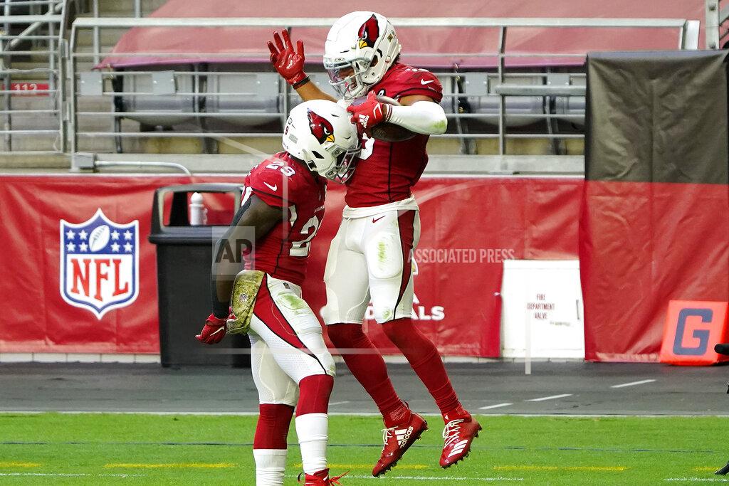 Rick Scuteri Arizona Cardinals wide receiver Christian Kirk celebrates his touchdown with running back Chase Edmonds (29) during the first half of an NFL football game against the Miami Dolphins, Sunday, Nov. 8, 2020, in Glendale, Ariz. (AP Photo/Rick Scuteri)
