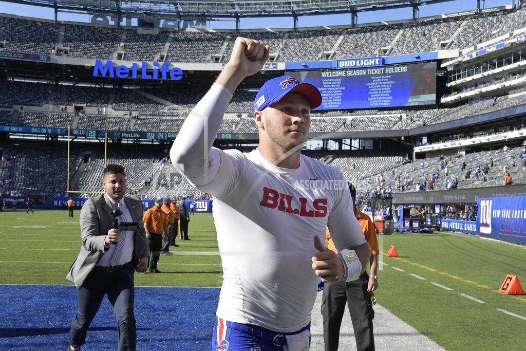 Bill Kostroun Buffalo Bills quarterback Josh Allen reacts as he leaves the field after an NFL football game against the New York Giants, Sunday, Sept. 15, 2019, in East Rutherford, N.J. The Bills defeated the Giants 28-14. (AP Photo/Bill Kostroun)