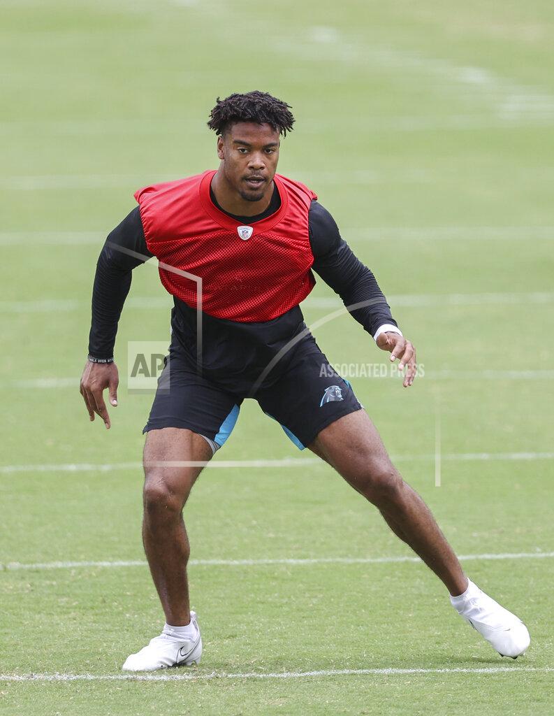 Carolina Panthers linebacker Jeremy Chinn runs a drill during NFL football practice in Charlotte, N.C., Wednesday, June 2, 2021. (AP Photo/Nell Redmond)