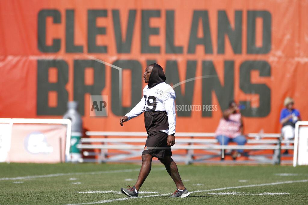 Ron Schwane FILE - In this Aug. 5, 2019, file photo, Cleveland Browns running back Duke Johnson (29) walks onto the field during practice at the NFL football team's training facility in Berea, Ohio. The Browns have traded disgruntled running back Duke Johnson, Thursday, Aug. 8, 2019, to the Houston Texans for an undisclosed 2020 draft pick. (AP Photo/Ron Schwane, File)