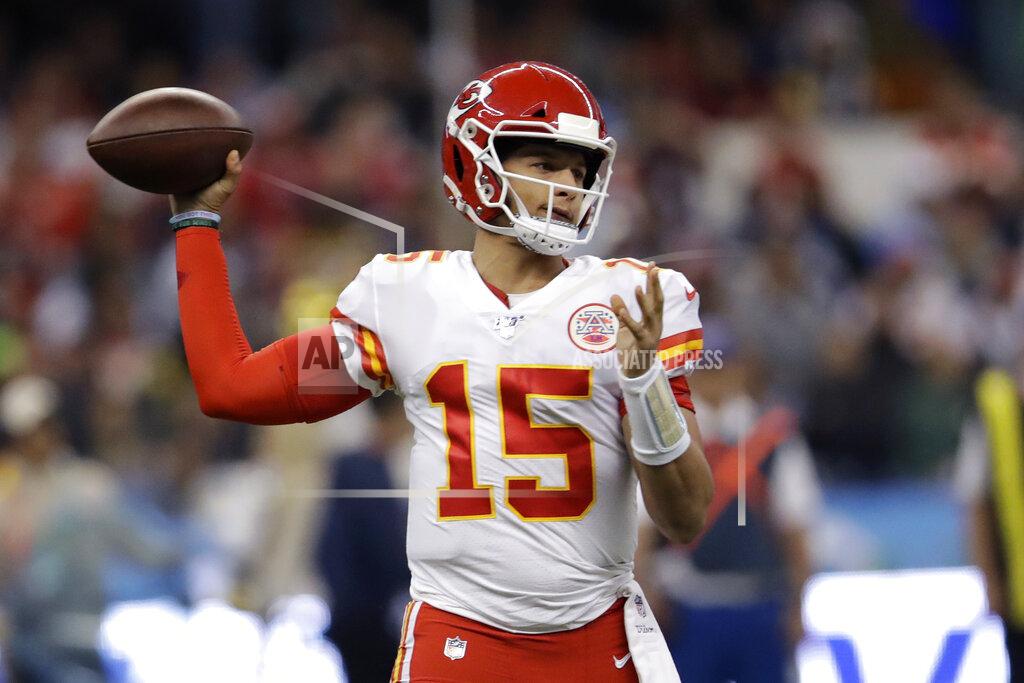 Marcio Jose Sanchez Kansas City Chiefs quarterback Patrick Mahomes throws a pass during the first half of an NFL football game against the Los Angeles Chargers, Monday, Nov. 18, 2019, in Mexico City. (AP Photo/Marcio Jose Sanchez)