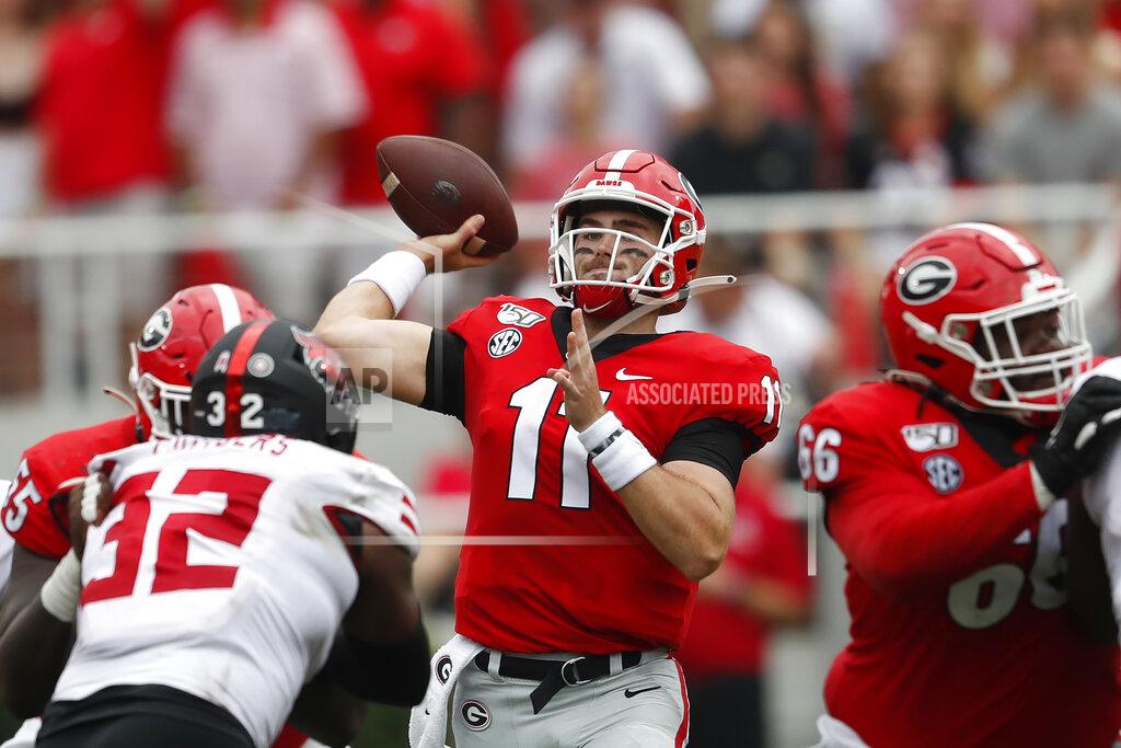 John Bazemore Georgia quarterback Jake Fromm (11) throws from the pocket in the first half of an NCAA college football game against Arkansas State Saturday, Sept. 14, 2019, in Athens, Ga. (AP Photo/John Bazemore)