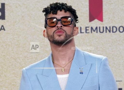 Bad Bunny arrives at the Billboard Latin Music Awards on Thursday, Sept. 23, 2021, at the Watsco Center in Coral Gables, Fla. (AP Photo/Marta Lavandier)