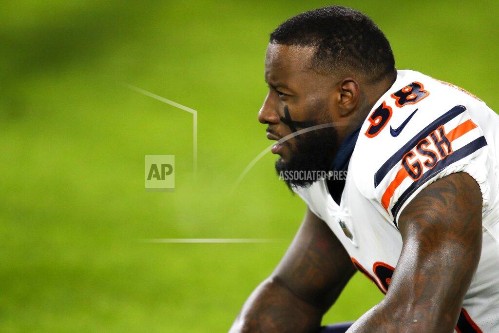 Matt Ludtke Chicago Bears' Tashaun Gipson warms up before an NFL football game against the Green Bay Packers Sunday, Nov. 29, 2020, in Green Bay, Wis. (AP Photo/Matt Ludtke)