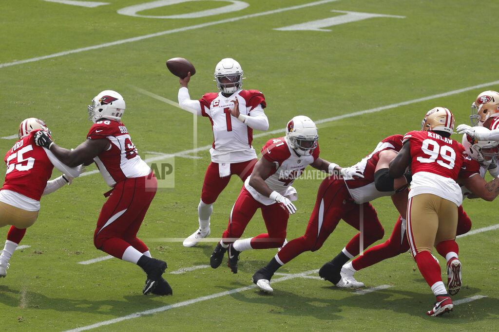 Josie Lepe Arizona Cardinals quarterback Kyler Murray (1) passes against the San Francisco 49ers during the first half of an NFL football game in Santa Clara, Calif., Sunday, Sept. 13, 2020. (AP Photo/Josie Lepe)