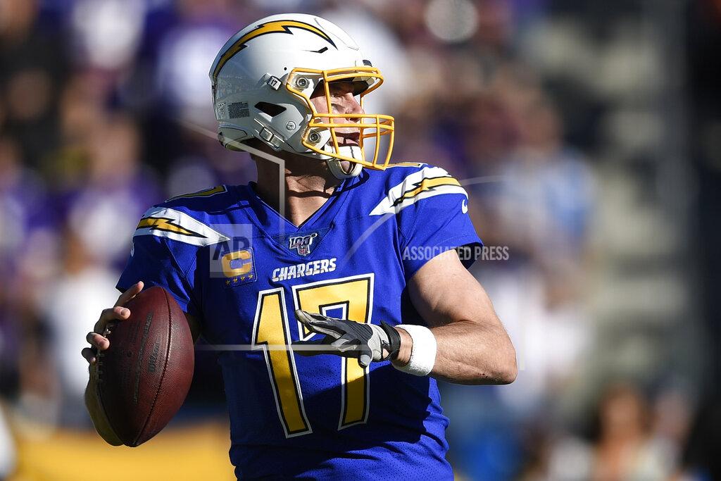 Kelvin Kuo Los Angeles Chargers quarterback Philip Rivers looks to throw a pass during the first half of an NFL football game against the Minnesota Vikings, Sunday, Dec. 15, 2019, in Carson, Calif. (AP Photo/Kelvin Kuo)