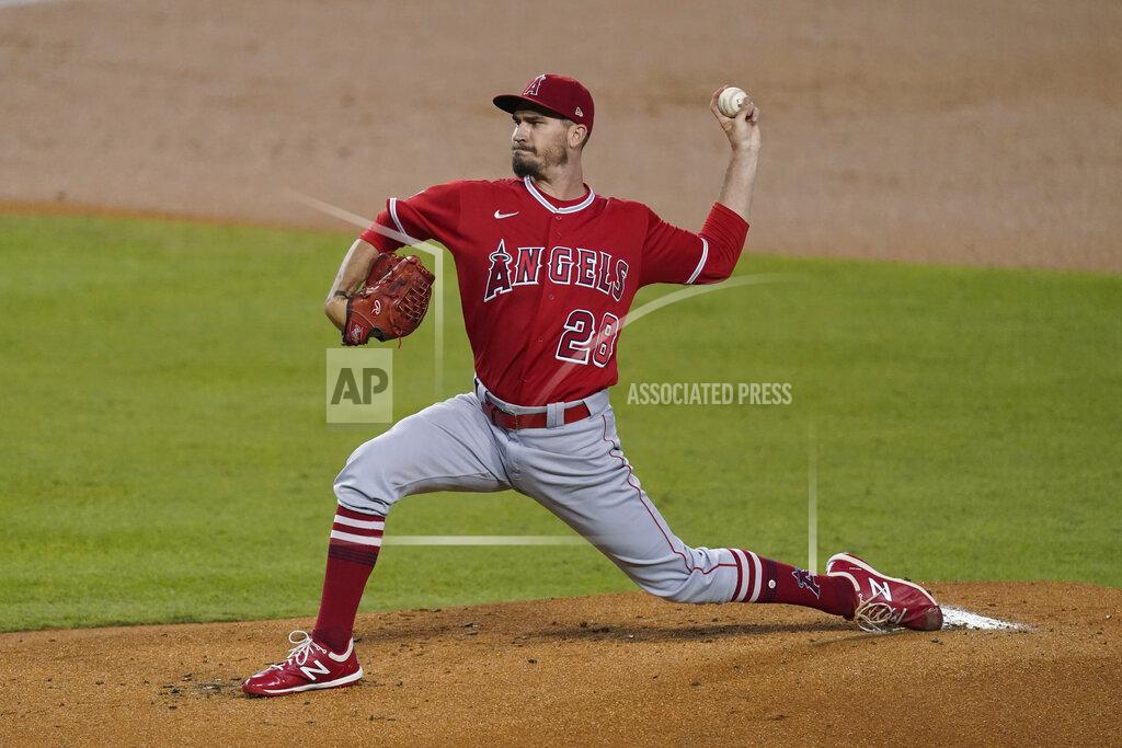 Ashley Landis Los Angeles Angels starting pitcher Andrew Heaney throws during the first inning of the team's baseball game against the Los Angeles Dodgers on Friday, Sept. 25, 2020, in Los Angeles. (AP Photo/Ashley Landis)