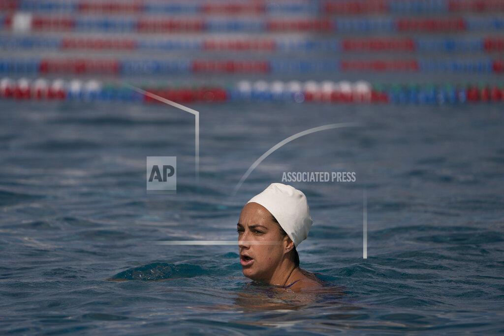 Jae C. Hong Maggie Steffens, a member of the U.S. women's water polo team, watches as her teammates train at MWR Aquatic Training Center Tuesday, April 27, 2021, in Los Alamitos, Calif. Heading to Tokyo next month, Steffens belongs on the short list of Olympic athletes who just might be the best to ever play their sport. Even if the pride of Danville, California, isn't all that comfortable with that title. (AP Photo/Jae C. Hong)