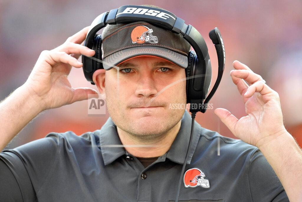 David Richard FILE - In this Dec. 22, 2019, file photo, Cleveland Browns defensive line coach Tosh Lupoi reacts during an NFL football game against the Baltimore Ravens, Sunday,, in Cleveland. Lupoi is joining the Atlanta Falcons' staff as a defensive line and run game coordinator, focusing on defensive ends, the team announced. This past season, Lupoi was defensive line coach for the Cleveland Browns. (AP Photo/David Richard, File)