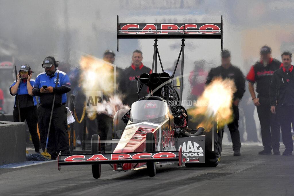 Uncredited In this photo provided by the NHRA, Billy Torrence drives in Top Fuel qualifying Friday, June 11, 2021, at the NHRA New England Nationals drag races in Epping, N.H. (Auto Imagery/NHRA via AP)