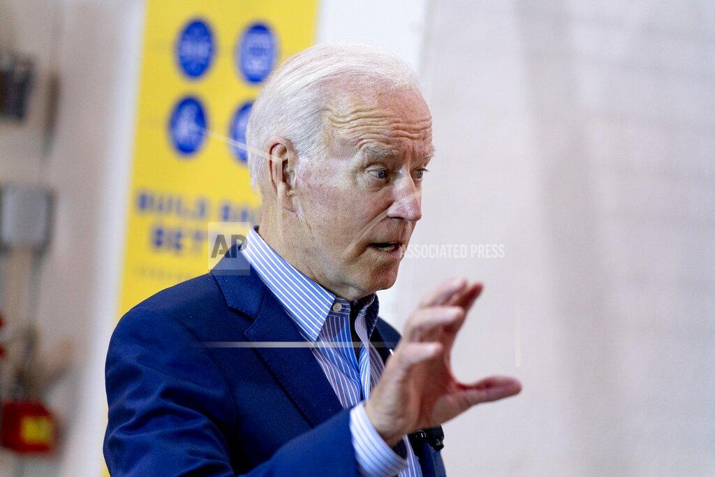 Andrew Harnik President Joe Biden speaks while meeting with an instructor and apprentice at the IBEW / NECA Electrical Training Center in Cincinnati, Wednesday, July 21, 2021. (AP Photo/Andrew Harnik)