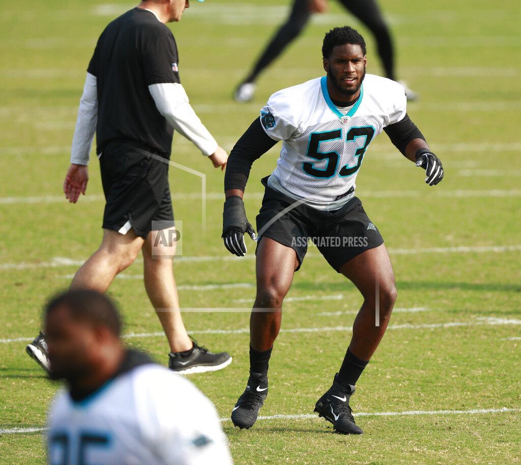 Jason E. Miczek Carolina Panthers NFL football defensive rookie Brian Burns warms up before practice Monday, June 3, 2019, in Charlotte, N.C. (AP Photo/Jason E. Miczek)