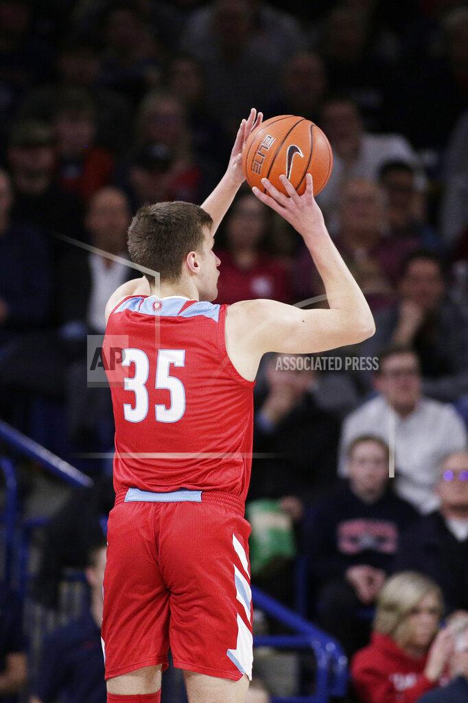 Young Kwak Loyola Marymount forward Ivan Alipiev shoots during the first half of the team's NCAA college basketball game against Gonzaga in Spokane, Wash., Thursday, Feb. 6, 2020. (AP Photo/Young Kwak)