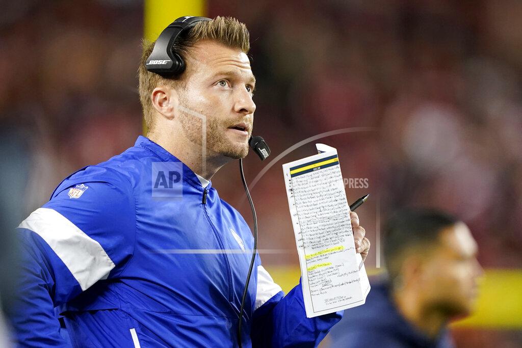 Tony Avelar Los Angeles Rams coach Sean McVay watches during the first half of the team's NFL football game against the San Francisco 49ers in Santa Clara, Calif., Saturday, Dec. 21, 2019. (AP Photo/Tony Avelar)