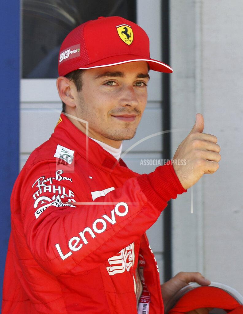 Ronald Zak Ferrari driver Charles Leclerc of Monaco thumbs up after setting the pole position during the qualifying session for the Austrian Formula One Grand Prix at the Red Bull Ring racetrack in Spielberg, southern Austria, Saturday, June 29, 2019. The race will be held on Sunday. (AP Photo/Ronald Zak)