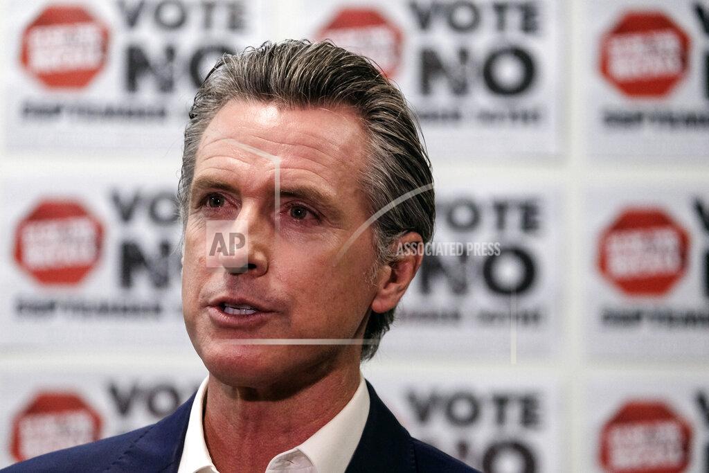 Ringo H.W. Chiu California Gov. Gavin Newsom is photographed during a TV interview before a rally against the California gubernatorial recall election on Sunday, Sept. 12, 2021, in Sun Valley, Calif. (AP Photo/Ringo H.W. Chiu)