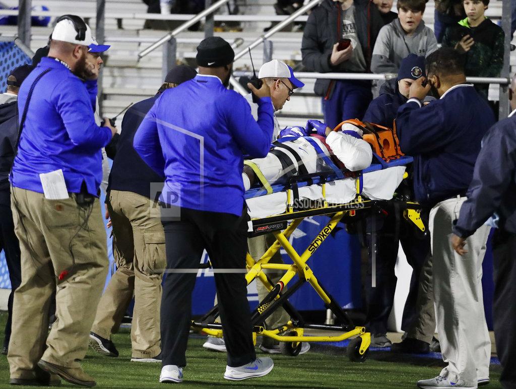 Mark Humphrey Middle Tennessee defensive back Cordell Hudson is taken off the field after being injured during the second half of the team's NCAA college football game against Western Kentucky on Friday, Nov. 2, 2018, in Murfreesboro, Tenn. Middle Tennessee won 29-10. (AP Photo/Mark Humphrey)