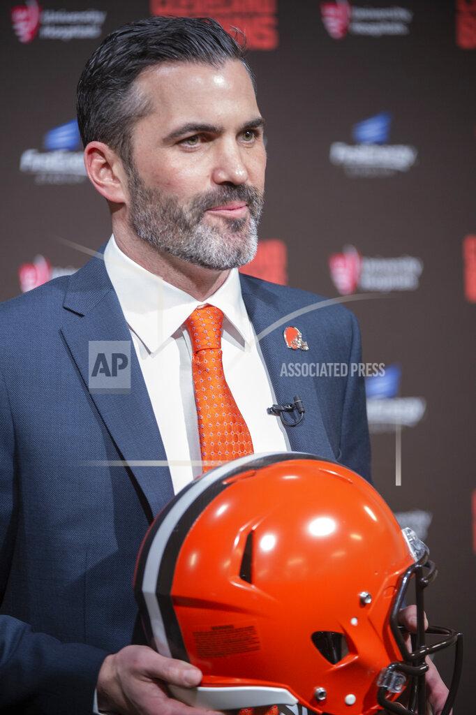 Phil Long Cleveland Browns new NFL football head coach Kevin Stefanski answers a question during a news conference at FirstEnergy Stadium in Cleveland, Tuesday, Jan. 14, 2020. (AP Photo/Phil Long)