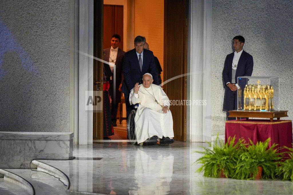 Andrew Medichini Pope Francis arrives to attend the Festival of Families in the Paul VI Hall at the Vatican, on the first day of the World Meeting of Families, Wednesday, June 22, 2022. (AP Photo/Andrew Medichini)