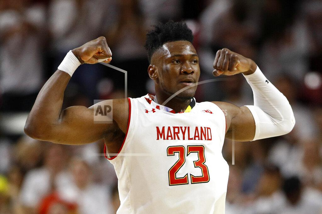 Patrick Semansky Maryland forward Bruno Fernando, of Angola, gestures after scoring in the second half of an NCAA college basketball game against Ohio State, Saturday, Feb. 23, 2019, in College Park, Md. Maryland won 72-62. (AP Photo/Patrick Semansky)