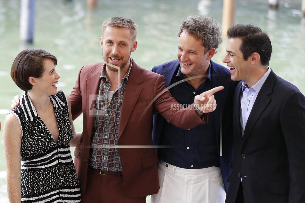 Kirsty Wigglesworth File - Actors Claire Foy, from left, Ryan Gosling and Jason Clarke pose for photographers upon arrival at the photo call for 'First Man' at the Venice Film Festival. The 77th Venice Film Festival will kick off on Wednesday, Sept. 2, 2020, but this year's edition will be unlike any others. Coronavirus restrictions will mean fewer Hollywood stars, no crowds interacting with actors and other virus safeguards will be deployed. (AP Photo/Kirsty Wigglesworth, File)