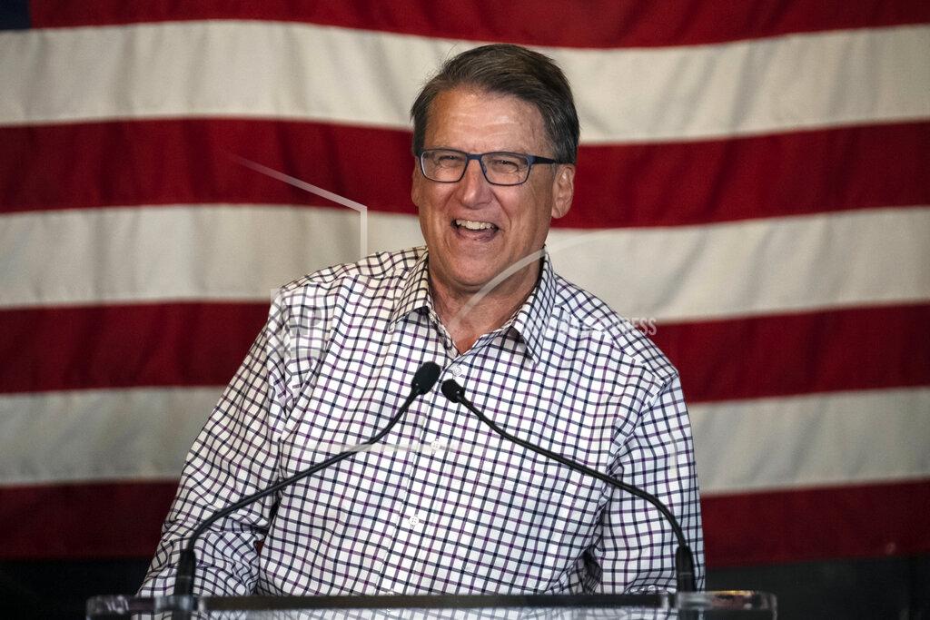 Matt Kelley Republican candidate for U.S. Senate, former Gov. Pat McCrory delivers a concession speech to supporters, Tuesday, May 17, 2022, in Charlotte, N.C. (AP Photo/Matt Kelley)