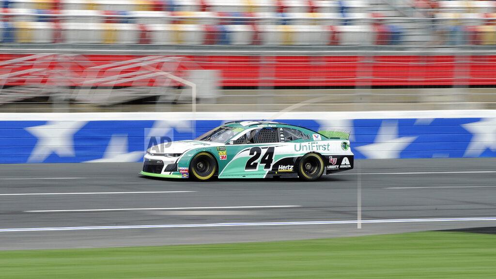 Mike Mccarn William Byron during practice for Sunday's NASCAR Cup Series auto race at Charlotte Motor Speedway in Concord, N.C., Saturday, Sept. 28, 2019. (AP Photo/Mike McCarn)