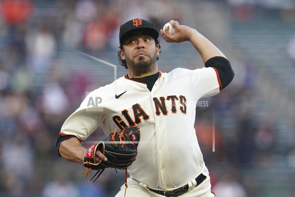 Jeff Chiu San Francisco Giants' Jose Alvarez pitches against the Milwaukee Brewers during the first inning of a baseball game in San Francisco, Monday, Aug. 30, 2021. (AP Photo/Jeff Chiu)