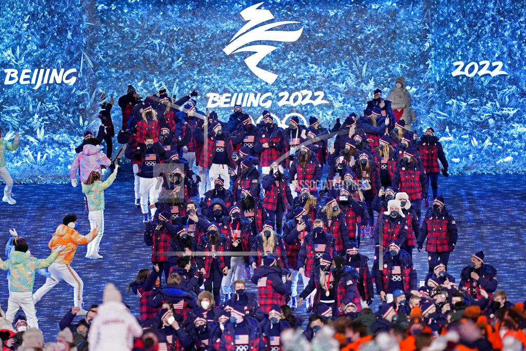 Bernat Armangue The United States arrives at the closing ceremony of the 2022 Winter Olympics, Sunday, Feb. 20, 2022, in Beijing. (AP Photo/Bernat Armangue)