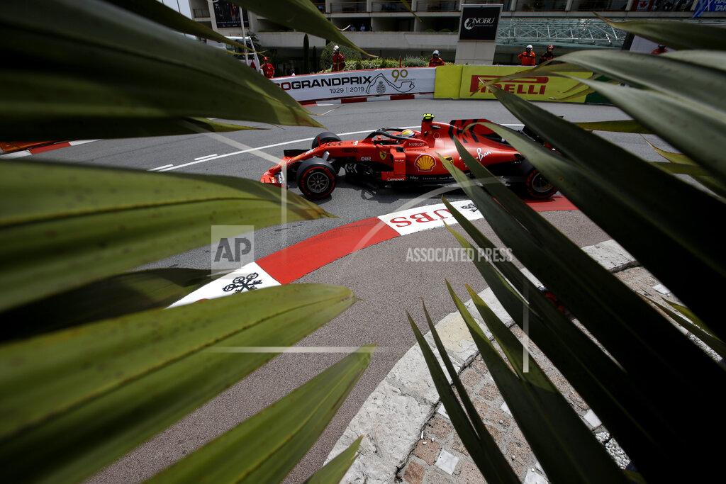 Luca Bruno Ferrari driver Charles Leclerc of Monaco steers his car during the third free practice at the Monaco racetrack, in Monaco, Saturday, May 25, 2019. The Formula one race will be held on Sunday. (AP Photo/Luca Bruno)
