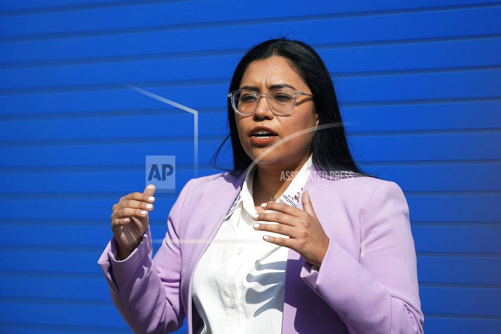 Eric Gay FILE - Democratic Congressional candidate Jessica Cisneros speaks to the media before a rally, Feb. 12, 2022, in San Antonio. Cisneros is challenging nine-term U.S. Rep. Henry Cuellar in Texas' Democratic primary runoff election on Tuesday May 24, 2022. (AP Photo/Eric Gay, File)