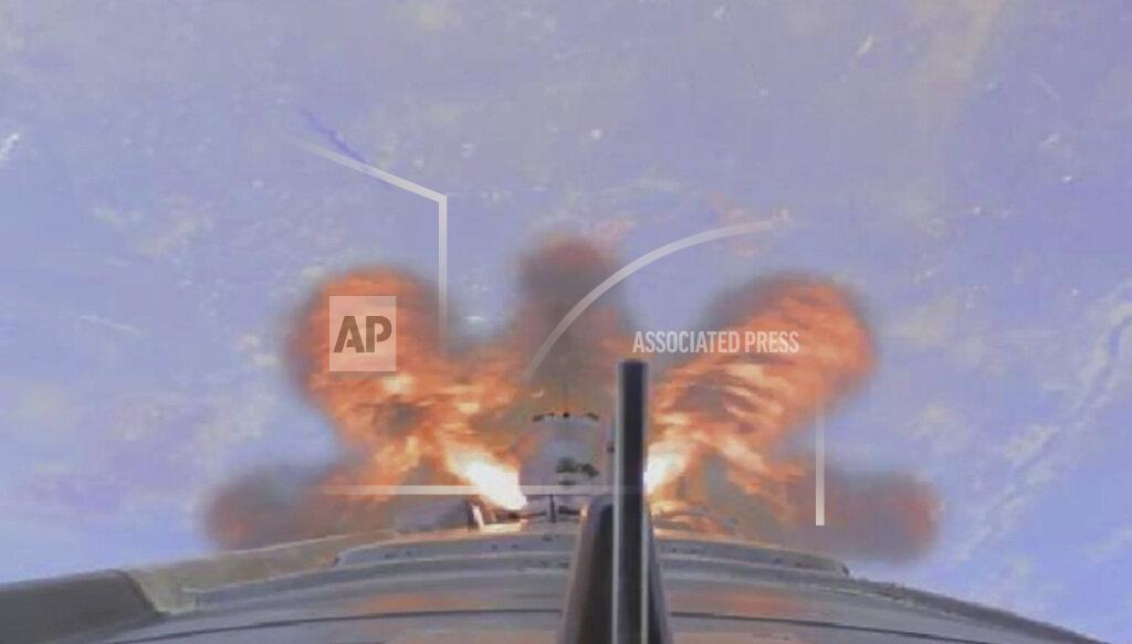 Uncredited In this photo taken from video footage released by the Roscosmos Space Agency from onboard camera, the Soyuz-2.1a rocket booster with Soyuz MS-18 space ship carrying a new crew to the International Space Station, ISS, flies after the launch from the Russian leased Baikonur cosmodrome, Kazakhstan, Friday, April 9, 2021. A Russian-U.S. trio of space travelers have launched successfully, heading for the International Space Station. NASA astronaut Mark Vande Hei and Russian cosmonauts Oleg Novitskiy and Pyotr Dubrov blasted off as scheduled at 12:42 p.m. (0742 GMT, 3:42 a.m. EDT) Friday aboard the Soyuz MS-18 spacecraft from the Russia-leased Baikonur launch facility in Kazakhstan. (Roscosmos Space Agency via AP)