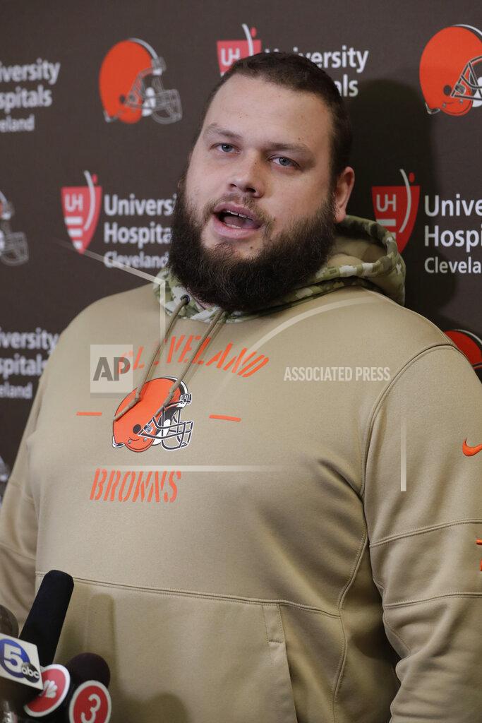 Tony Dejak Cleveland Browns offensive guard Joel Bitonio speaks to the media at the NFL football team's training camp facility, Monday, Dec. 30, 2019, in Berea, Ohio. Head coach Freddie Kitchens was dismissed shortly after the Browns returned to team headquarters following a 33-23 loss to the lowly Cincinnati Bengals. (AP Photo/Tony Dejak)