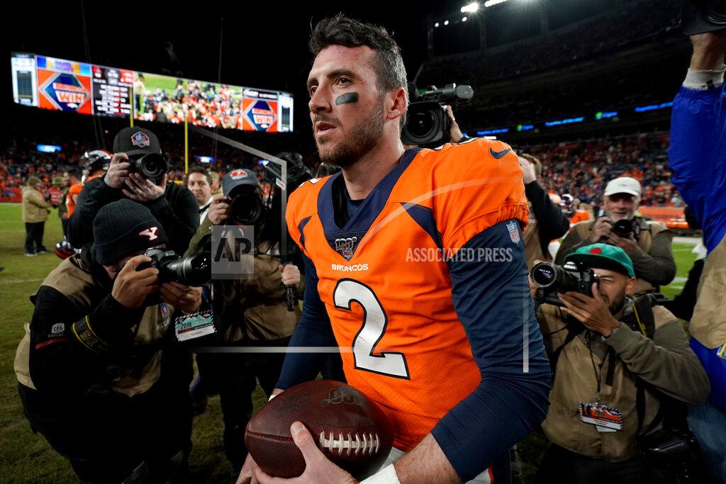 Jack Dempsey Denver Broncos quarterback Brandon Allen (2) leaves the field after an NFL football game against the Cleveland Browns, Sunday, Nov. 3, 2019, in Denver. The Broncos won 24-19. (AP Photo/Jack Dempsey)