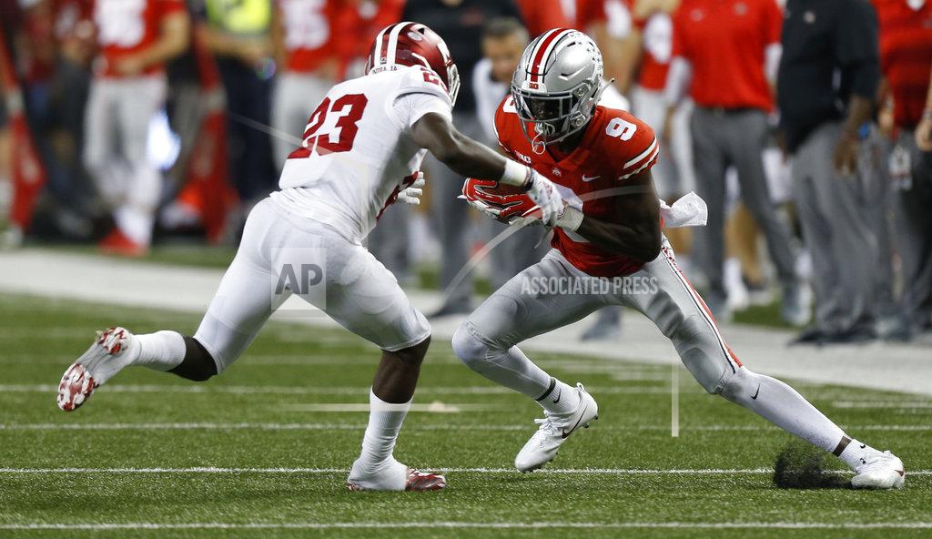 Jay Laprete Ohio State receiver Binjimen Victor, right, tries to get away from Indiana defensive back Jaylin Williams during the second half of an NCAA college football game Saturday, Oct. 6, 2018, in Columbus, Ohio. (AP Photo/Jay LaPrete)