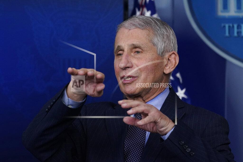 Alex Brandon FILE - In this Jan. 21, 2021 file photo, Dr. Anthony Fauci, director of the National Institute of Allergy and Infectious Diseases, speaks with reporters at the White House, in Washington. Fauci won a $1 million award from the Israeli Dan David Foundation for “courageously defending science” during the coronavirus pandemic. On Monday, Feb. 15, 2021, the foundation named Fauci, President Joe Biden's chief medical advisor, as the winner of one of three prizes, saying he had earned it over a lifetime of leadership on HIV research and AIDS relief, as well as his advocacy for the vaccines against COVID-19. (AP Photo/Alex Brandon, File)