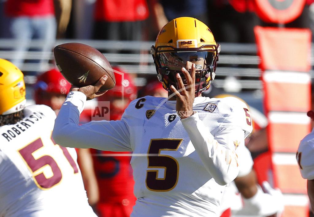 Rick Scuteri Arizona State quarterback Manny Wilkins (5) throws downfield against Arizona in the first half during an NCAA college football game, Saturday, Nov. 24, 2018, in Tucson, Ariz. (AP Photo/Rick Scuteri)
