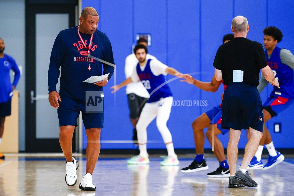 Matt Rourke Philadelphia 76ers head coach Doc Rivers watches practice at the NBA basketball team's facility, Monday, Oct. 18, 2021, in Camden, N.J. (AP Photo/Matt Rourke)