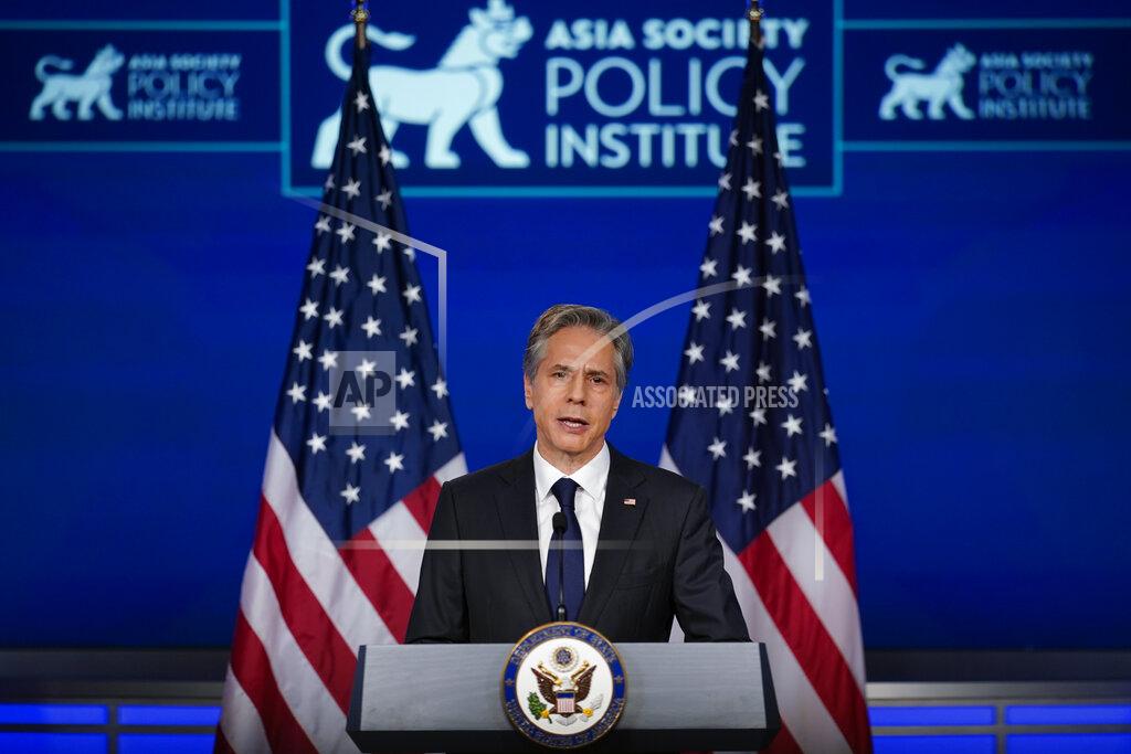 Carolyn Kaster Secretary of State Antony Blinken speaks at George Washington University in Washington, Thursday, May 26, 2022, outlining the administration's policy toward China at an event hosted by the Asia Society. (AP Photo/ Carolyn Kaster)