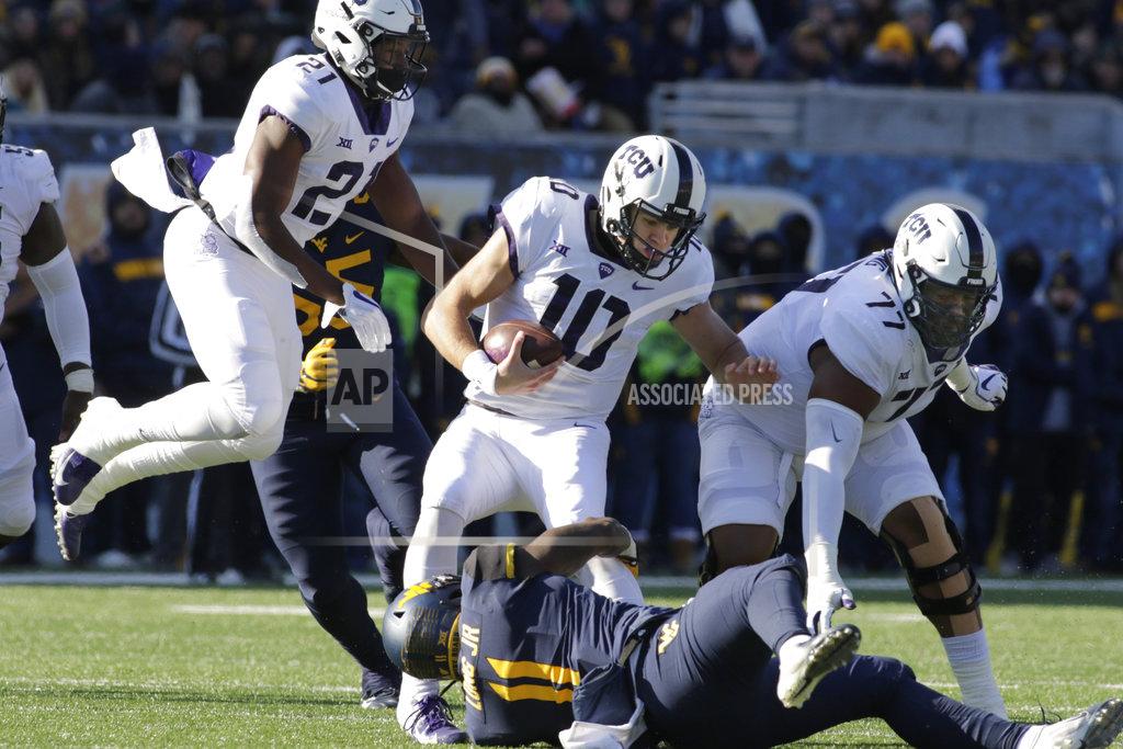 Ray Thompson TCU quarterback Michael Collins (10) is sacked by West Virginia linebacker David Long Jr. (11) during the second half of an NCAA college football game Saturday, Nov. 10, 2018, in Morgantown, W.Va. (AP Photo/Raymond Thompson)