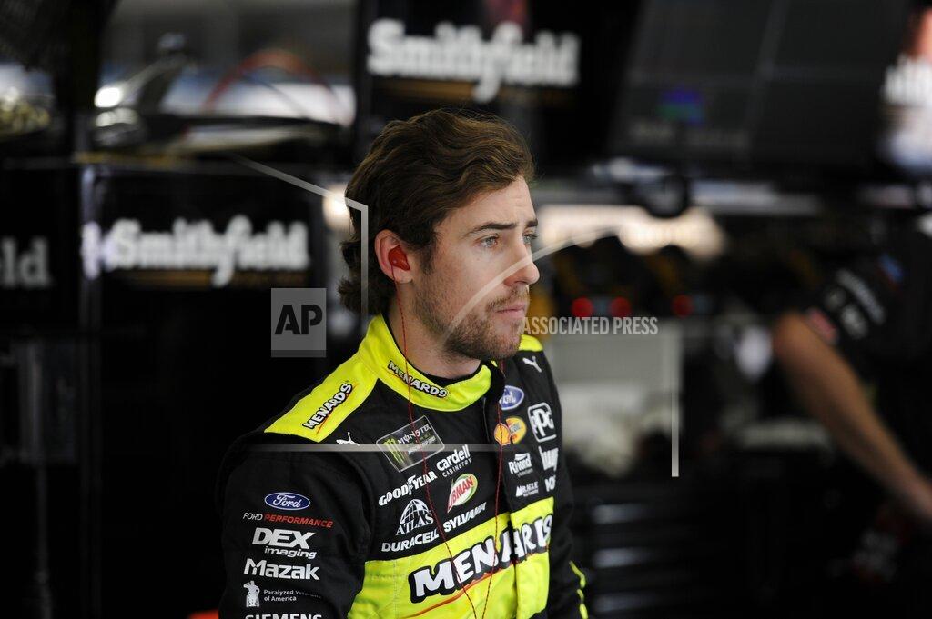 Mike Mccarn Ryan Blaney waits during practice for Sunday's NASCAR Cup Series auto race at Charlotte Motor Speedway in Concord, N.C., Saturday, Sept. 28, 2019. (AP Photo/Mike McCarn)