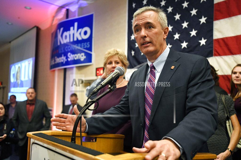 Adrian Kraus FILE - This photo from Tuesday Nov. 6, 2018, shows Rep. John Katko, R-N.Y., as he thanks his supporters at the Onondaga County GOP Election Night Celebration in Syracuse, N.Y. Katko is running for reelection in New York's 24th Congressional District. (AP Photo/Adrian Kraus, File)